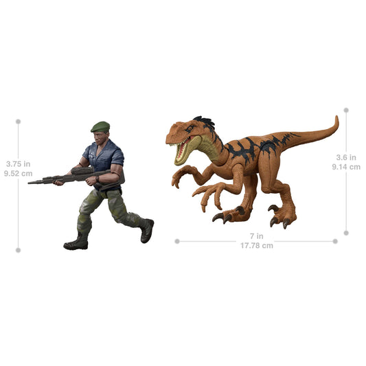 Jurassic World Rebirth Duncan Kincaid & Velociraptor Figures Pack, 3.75-Inch Scale