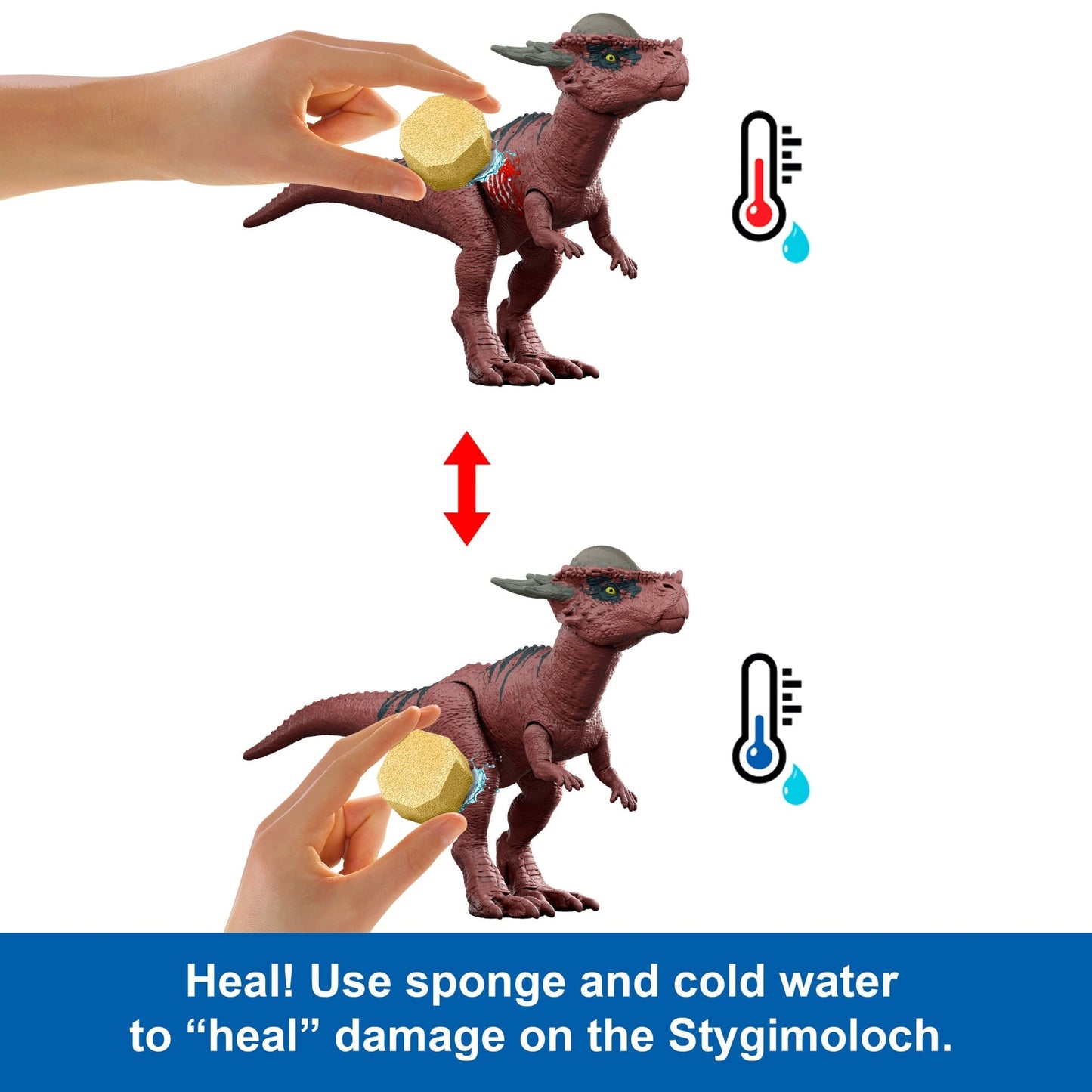 Jurassic World Dino Reveal 2 Dinosaur Toys in Battle Arena, Warm Water Changes Decoration